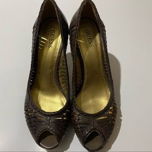 Brown Open Toe Guess Heels